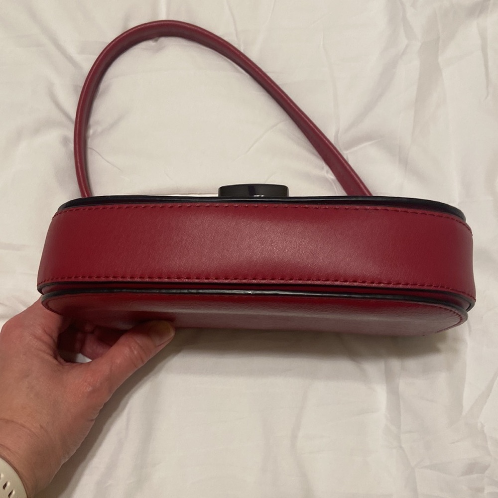 Calvin Klein Red Baguette Shoulder Bag Y2K Minimalist Clasp Small Purse - Picture 5 of 11